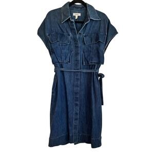 COS Utility Midi Dress Denim Blue Sz 4 Detachable Belt